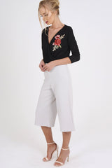 Black Wrap Around Embroidered Bodysuit - Roisin-Bodysuits