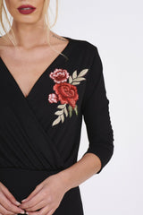 Black Wrap Around Embroidered Bodysuit - Roisin-Bodysuits
