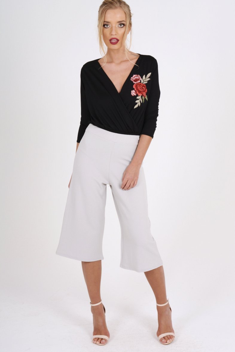 Black Wrap Around Embroidered Bodysuit - Roisin-Bodysuits