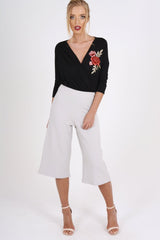 Black Wrap Around Embroidered Bodysuit - Roisin-Bodysuits