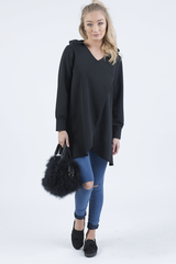 Black Wrap Around Oversized Hoodie - Yasmin-Loungewear