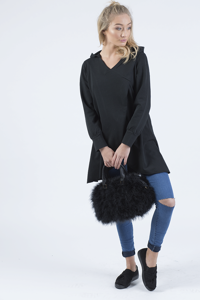 Black Wrap Around Oversized Hoodie - Yasmin-Loungewear