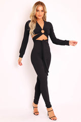 Black Wrap Around Top and Trouser Co-ord - Fariah-Co-ords