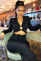 Black Wrap Around Top and Trouser Co-ord - Fariah-Co-ords