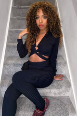 Black Wrap Around Top and Trouser Co-ord - Fariah-Co-ords