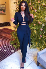 Black Wrap Around Top and Trouser Co-ord - Fariah-Co-ords