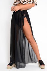 Black Wrap Chiffon Maxi Skirt - Eveah-Skirts