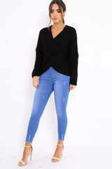 Black Wrap Front Cable Knit Jumper - Melia-Jumper
