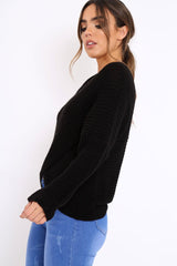 Black Wrap Front Cable Knit Jumper - Melia-Jumper