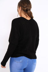 Black Wrap Front Cable Knit Jumper - Melia-Jumper