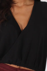 Black Wrap Front Dip Hem Shirt - Kamlyn-Dresses