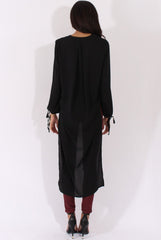Black Wrap Front Dip Hem Shirt - Kamlyn-Dresses