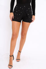 Black Wrap Front Pearl Skort - Kelsie-Skorts