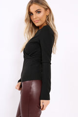 Black Wrap Front Top - Erina-Tops