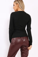 Black Wrap Front Top - Erina-Tops