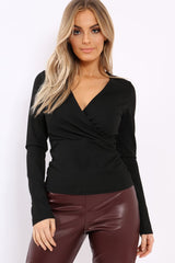 Black Wrap Front Top - Erina-Tops
