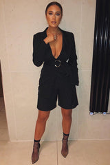 Black Wrap Over Belted Blazer - Holden-Jackets