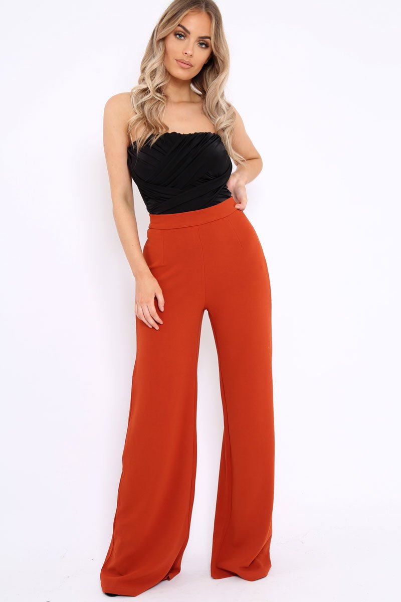Black Wrap Over Front Cut Out Bandeau Bodysuit - Nikole-Bodysuits