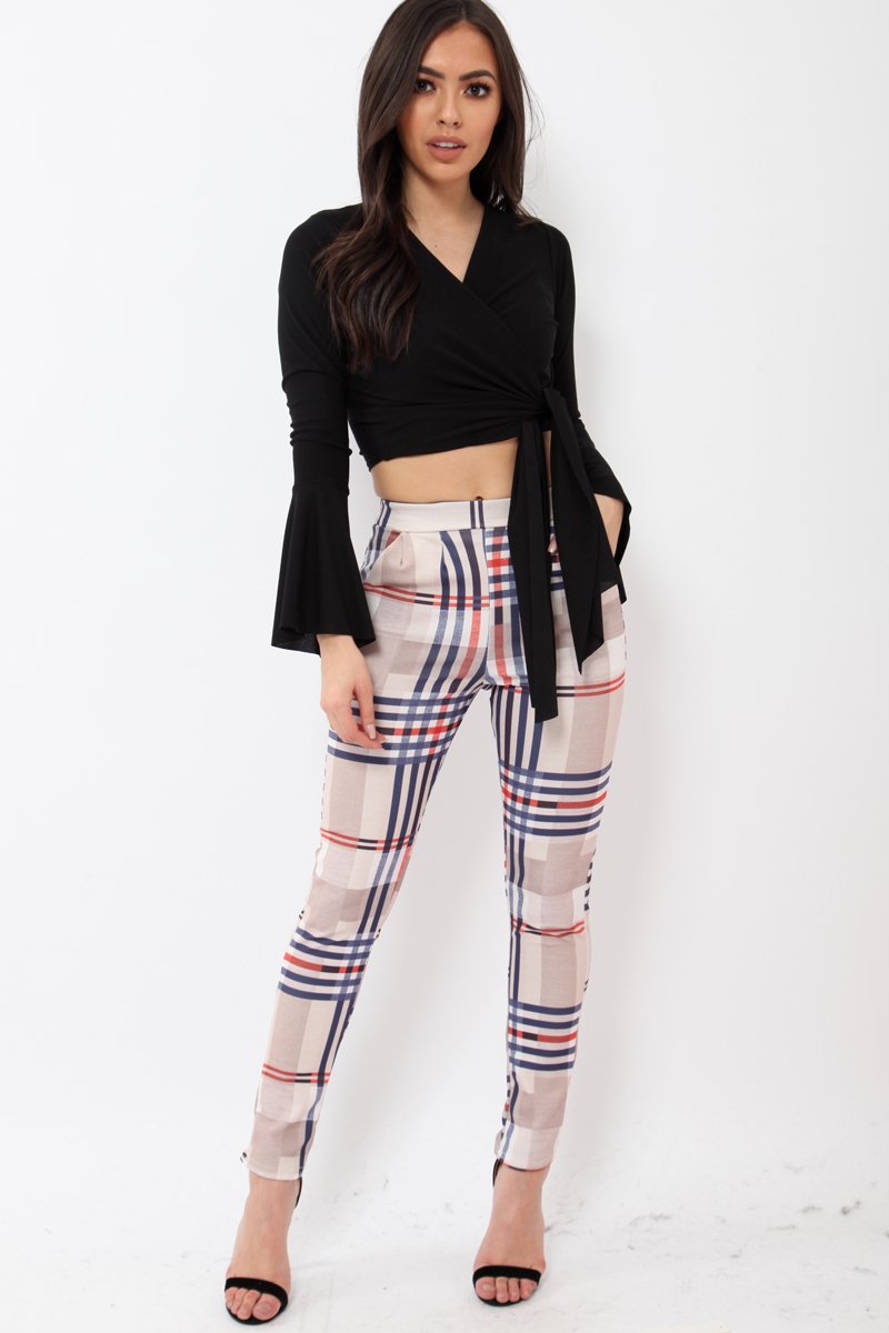 Black Wrap Over Tie Front Crop Top - Ella-Crop Tops