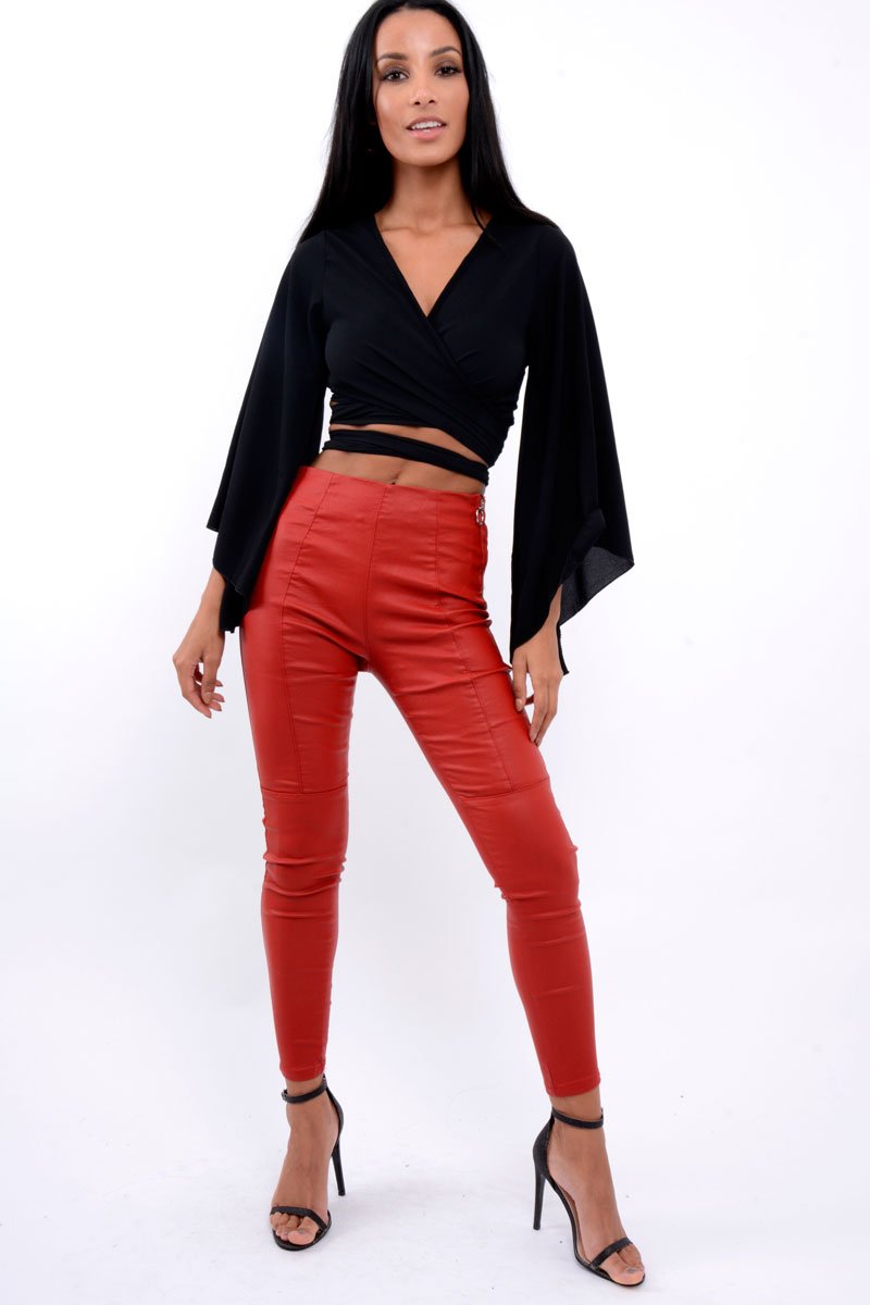 Black Wrap Tie Crop Blouse - Kay-Tops