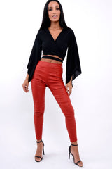 Black Wrap Tie Crop Blouse - Kay-Tops