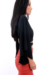 Black Wrap Tie Crop Blouse - Kay-Tops