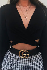 Black Wrap Tie Crop Blouse - Kay-Tops