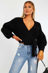 Black Wrap Tie Details Cardigan - Lucy-Cardigans