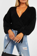 Black Wrap Tie Details Cardigan - Lucy-Cardigans