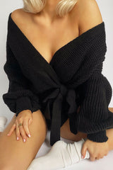 Black Wrap Tie Details Cardigan - Lucy-Cardigans