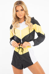 Black Yellow Colour Block Hooded Jacket Shorts Tracksuit Co-ord - Jettie-Co-ords