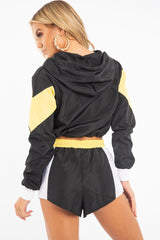 Black Yellow Colour Block Hooded Jacket Shorts Tracksuit Co-ord - Jettie-Co-ords