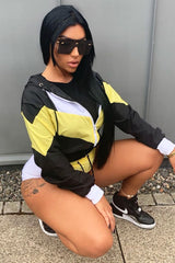 Black Yellow Colour Block Hooded Jacket Shorts Tracksuit Co-ord - Jettie-Co-ords