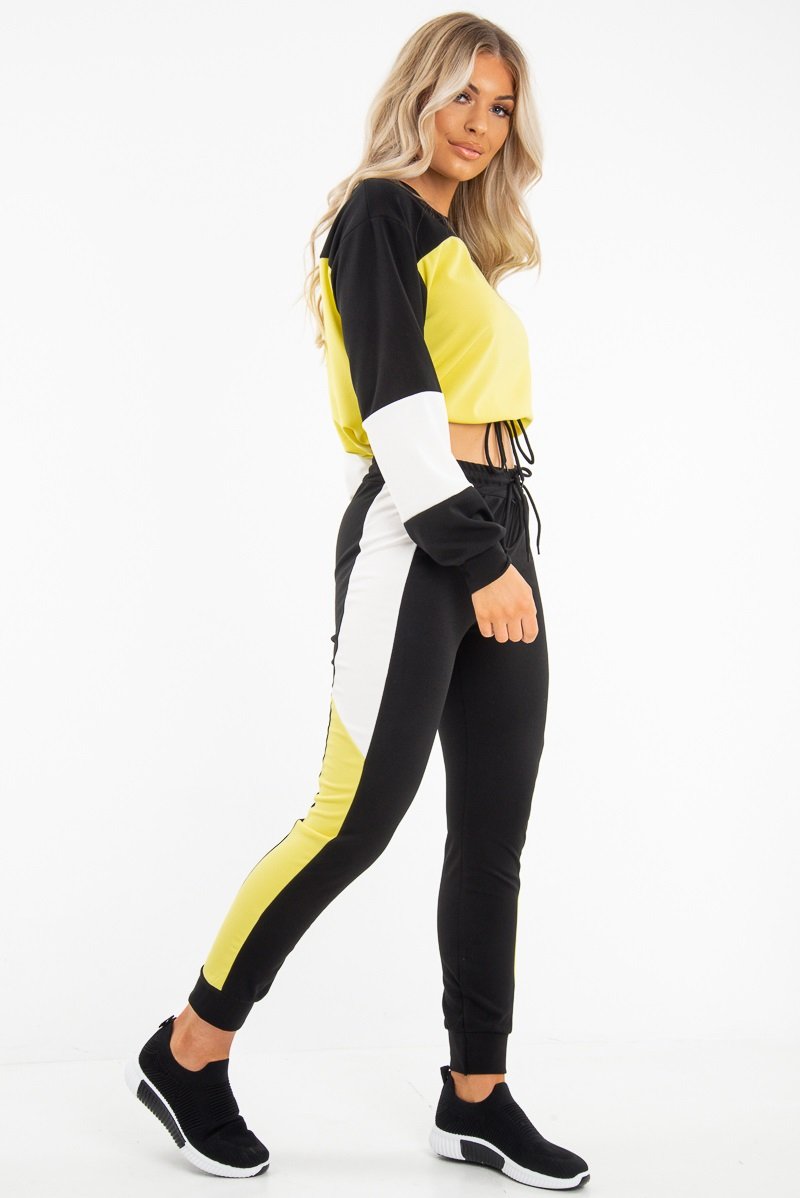 Black Yellow Colour Block Sweatshirt Tracksuit - Kazia-Tracksuits