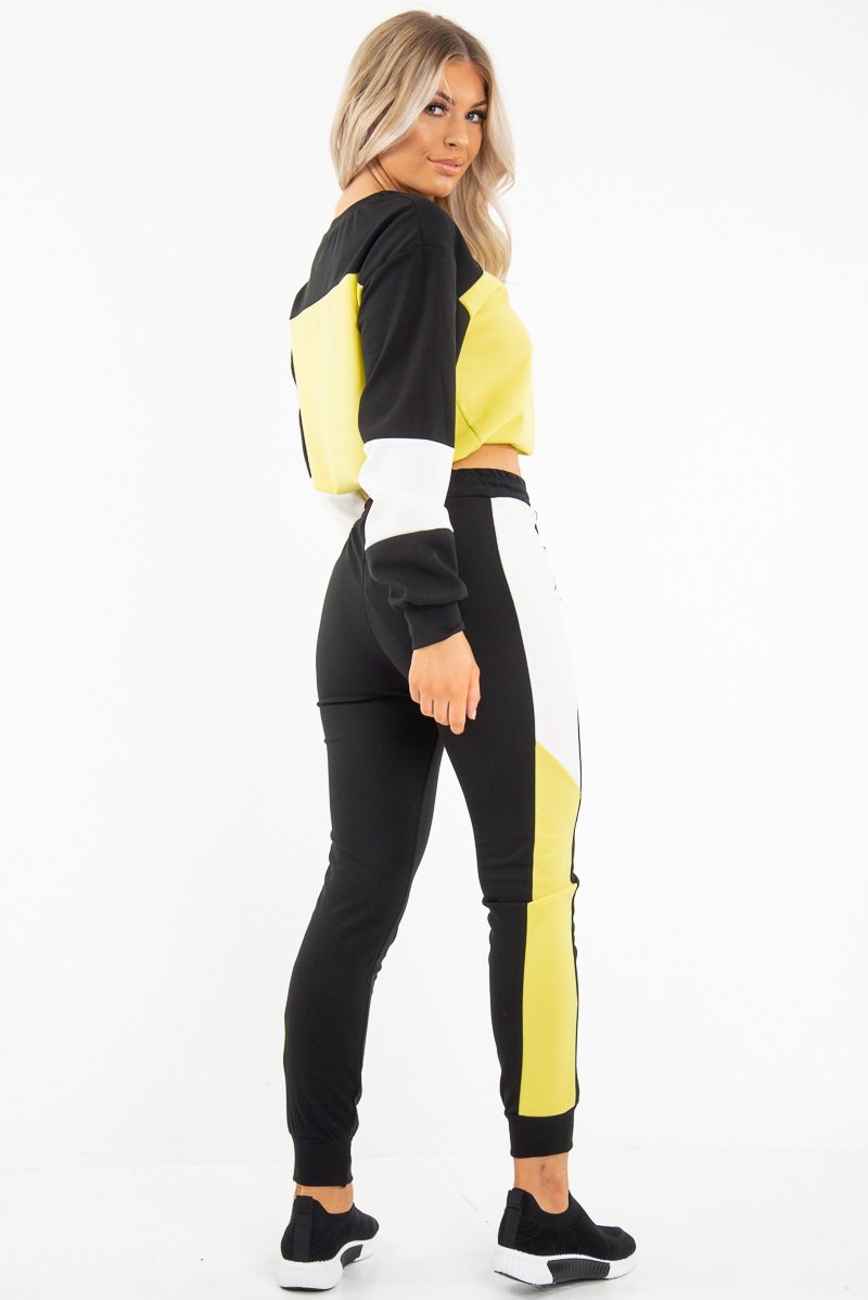 Black Yellow Colour Block Sweatshirt Tracksuit - Kazia-Tracksuits