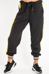 Black Yellow Cuffed Hem Tie Waist Joggers - Kaci-Tracksuits