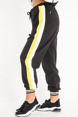Black Yellow Cuffed Hem Tie Waist Joggers - Kaci-Tracksuits