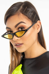 Black Yellow Slim Pointed Cat Eye Sunglasses - Fluer-Sunglasses
