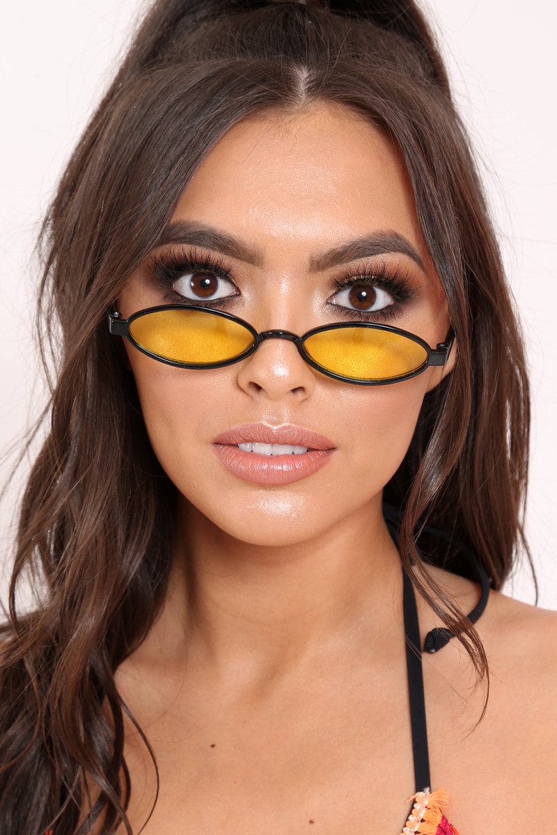 Black Yellow Tinted Oval Retro Sunglasses - Hudsen-Sunglasses