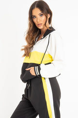 Black Yellow Zip Front Drawstring Hoodie and Jogger Set - Evon-Tracksuits