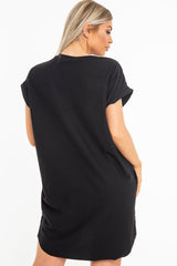 Black Yves Saint Love Printed Slogan T-Shirt Dress - Jamey-Dresses