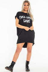Black Yves Saint Love Printed Slogan T-Shirt Dress - Jamey-Dresses