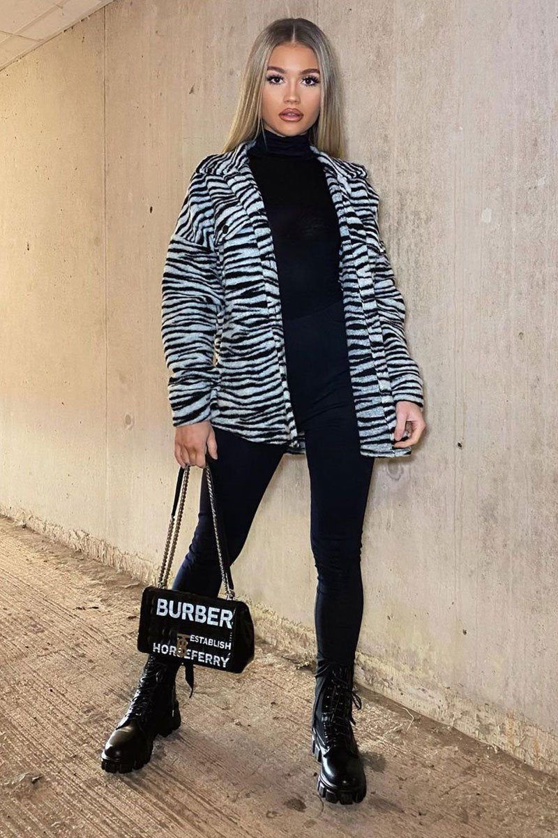 Black Zebra Oversized Wool Blend Shacket - Diora-Shacket