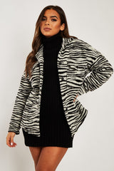 Black Zebra Oversized Wool Blend Shacket - Diora-Shacket
