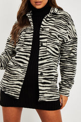 Black Zebra Oversized Wool Blend Shacket - Diora-Shacket