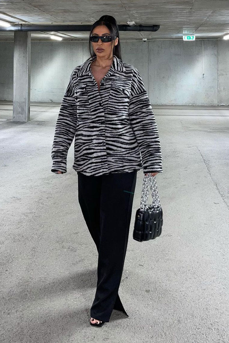 Black Zebra Oversized Wool Blend Shacket - Diora-Shacket