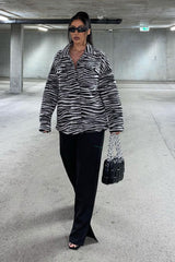 Black Zebra Oversized Wool Blend Shacket - Diora-Shacket