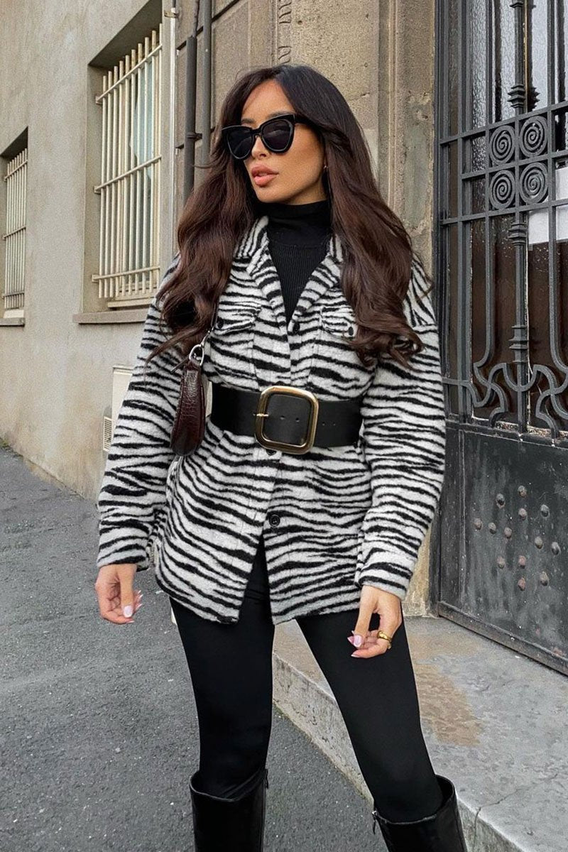 Black Zebra Oversized Wool Blend Shacket - Diora-Shacket