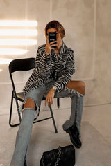 Black Zebra Oversized Wool Blend Shacket - Diora-Shacket