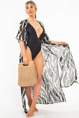 Black Zebra Print Chiffon Plunge Tie Front Maxi Dress - Tessa-Dresses